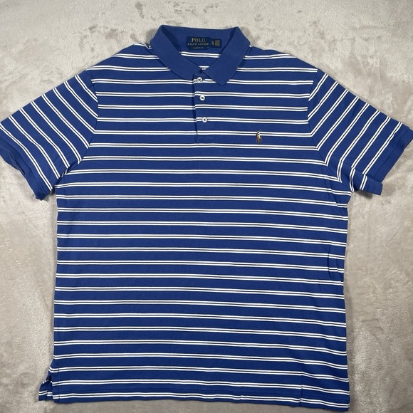 Polo Ralph Lauren Classic Fit XL Blue Striped Flesh‎ Pony Embroidered Logo - Picture 2 of 8